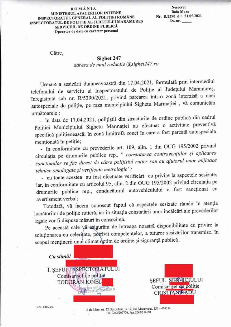 IPJ MM ȚINE SPATELE AGENȚILOR CARE GREȘESC - Agenta de poliție care a încălecat limitatoarele de viteză pe trecerea pentru pietoni și a accelerat când a fost depășită a scăpat doar cu un AVERTISMENT