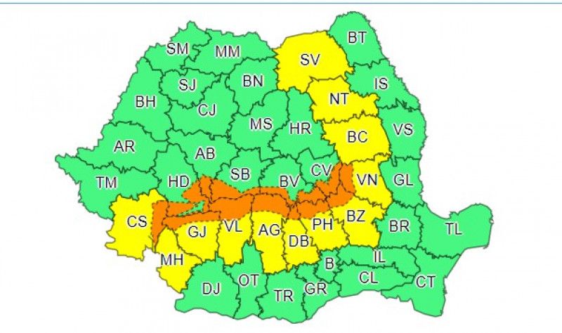 Cod portocaliu de ninsori abundente la munte, în 13 județe. Harta zonelor afectate