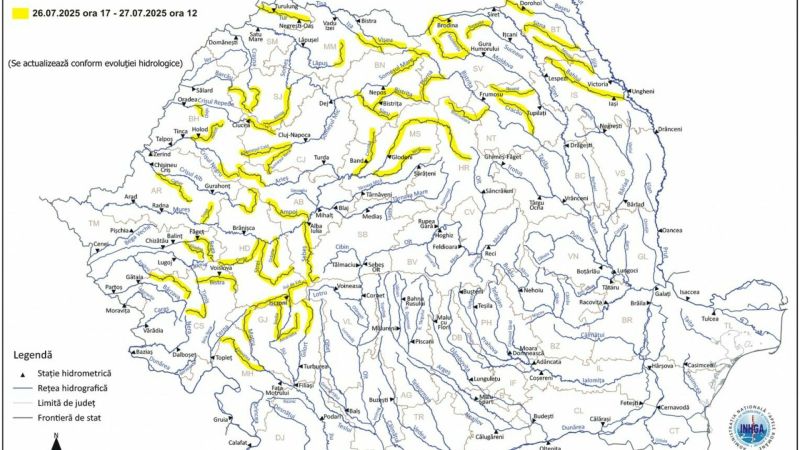 COD GALBEN de inundații în Maramureș - Risc de viituri pe râurile Iza, Vișeu și Lăpuș
