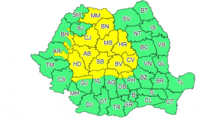 ALERTĂ METEO - COD GALBEN de instabilitate atmosferică accentuată în Maramureș între orele 13:00 și 22:00