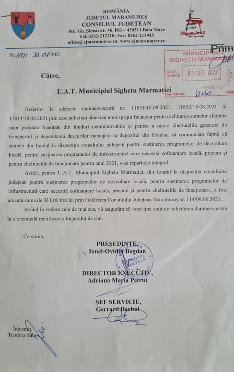 Consiliul județean Maramureș vrea să bage Sighetul în faliment, refuzând să aloce bani pentru deșeuri și cofinanțări la proiectele europene