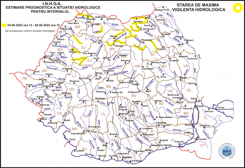 Atenționare hidrologică - Cod galben de inundaţii pe râul Lăpuș, până duminică la 12:00