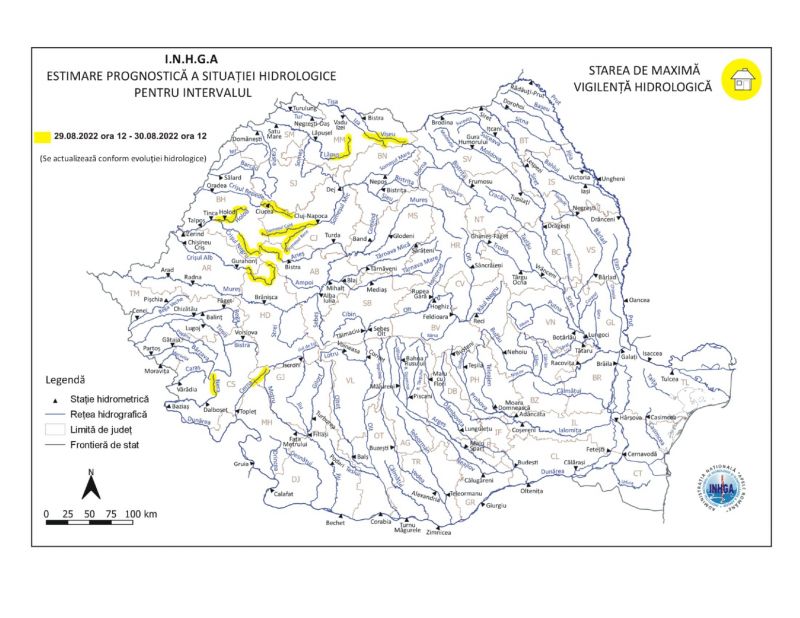 Atenționare hidrologică - COD GALBEN de inundaţii pe râurile Vișeu, Iza și Lăpuș. Sunt așteptate scurgeri importante pe versanţi, torenţi şi pâraie, viituri rapide