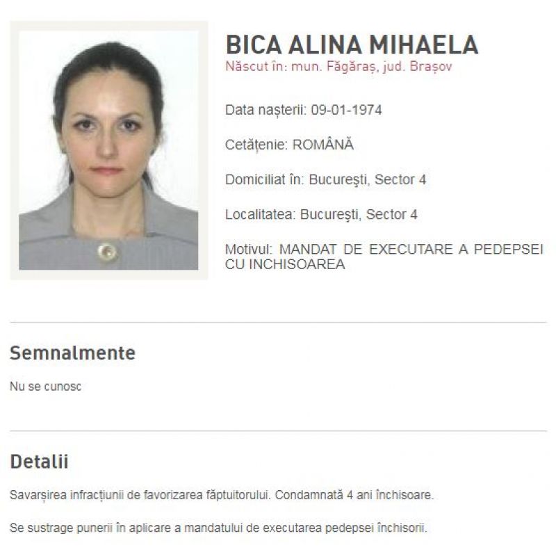 Alina Bica, dată în urmărire după condamnarea definitivă la 4 ani de închisoare