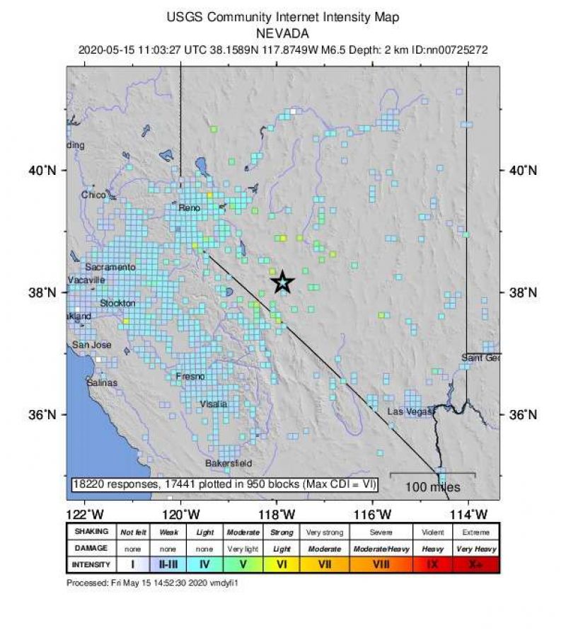 Un cutremur de 6,5 grade produs în statul american Nevada s-a resimțit la peste 500 km distanță
