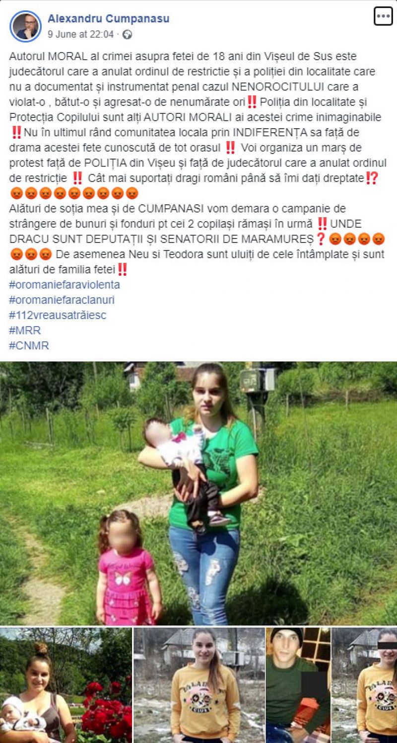 Tribunalul Maramureș - Lămuriri cu privire la unele informaţii apărute pe Facebook în cazul tinerei ucise la Vișeu de Sus